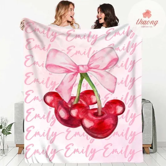 Discover Personalized Mickey Cherry Pink bow blanket, Coquette bow Mickey Cherry