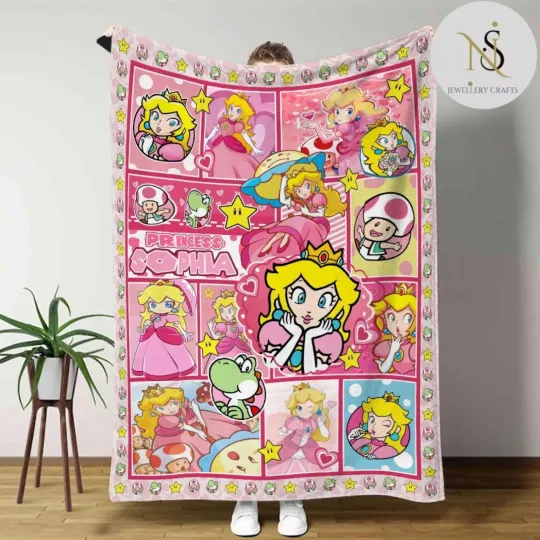 Discover Personalized Super Mario Princess Peach Blanket,Peach Birthday Girl Home Blanket