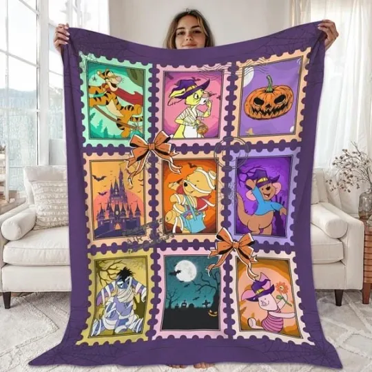 Discover Winnie The Pooh Stamp Halloween Blanket,  Halloween Coquette Bow Blanket,