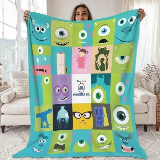 Discover Monster Inc Disneyland Fleece Blanket, Monster Characters Mike, Sulley, Throw