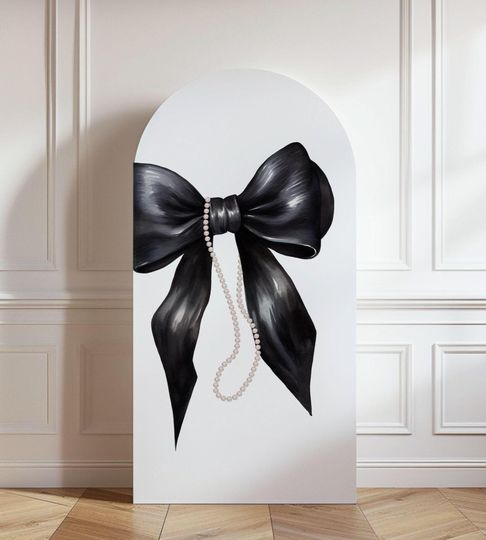 Black Bow & Pearls Arch Backdrop: Bridal Shower Photo Prop