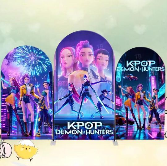 Discover Kpop Demon Hunter Arch Backdrop Double Side Cover Popular Kids Girl Birthday Party Decor Baby Shower Cool Stage Photography Wall Background