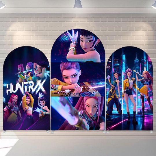 Kpop Backdrop Kids Birthday Decoration Kpop Demon Hunte Arch Cover Photography Background