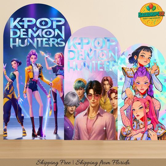 Discover Kpop Cartoon Demons Hunters Arch Backdrop Cover Backdrop, Birthday Backdrop