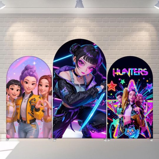 Kpop Backdrop Kids Birthday Decoration Kpop Demon Hunte Arch Cover Photography Background