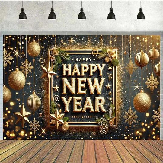 Discover Golden New Year Celebration Backdrop for Party Decor Outdoor Event Banner