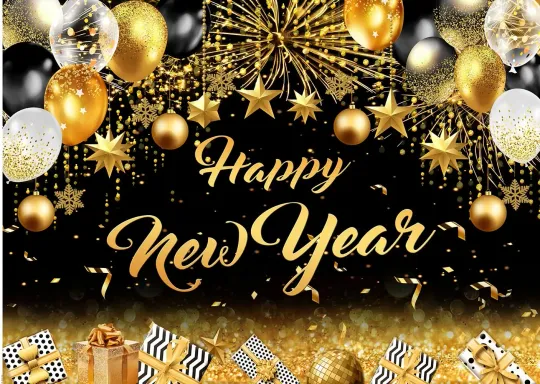 Discover Happy New Year Black and Gold Backdrop Photography Banner