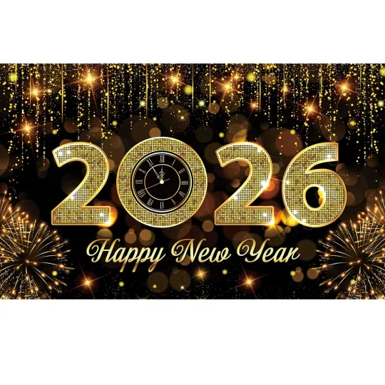 Discover Happy New Year 2026 Banner, Golden New Year Eve Large Party Banner