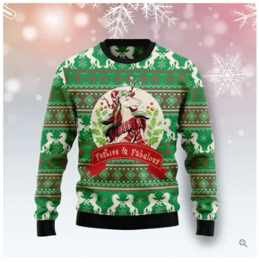 Discover Unicorn Festive Fabulous Ugly Christmas Sweater