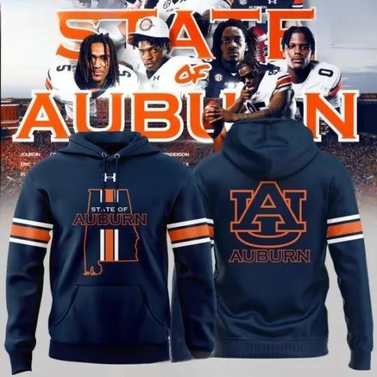 Discover State of Auburn Tigers Football Navy 3D Hoodie