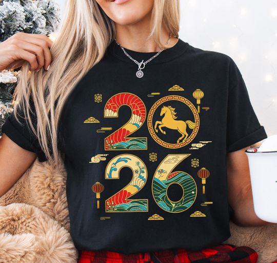 Discover Happy New Year 2026 Shirt, Zodiac Year of the Horse T-Shirt, Chinese New Year With Horse T-Shirt, Horse Lover Tee, Lunar New Year Sweatshirt