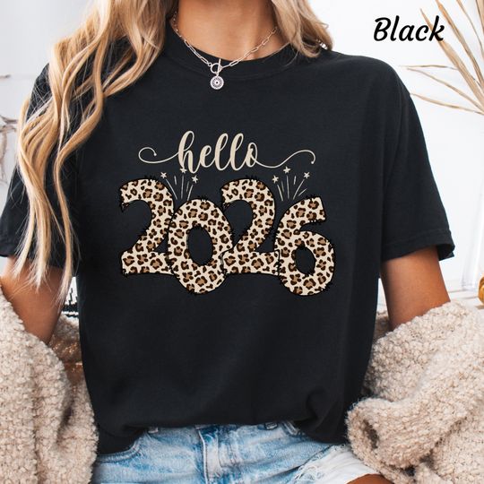 Discover New Year Comfort Colors Shirt, Leopard Print Hello 2026 T-shirt, Happy New Year Long Sleeve, New Year's Eve Party Shirt, NYE Party Tee