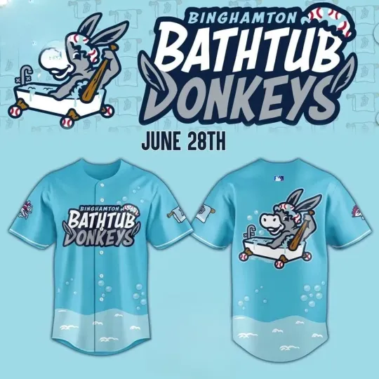 Discover Bingh amton Rum ble Ponies Bathtub Donkeys Limited Edition Baseball Jersey