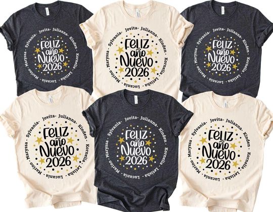 Discover Feliz Ao Nuevo 2026 Shirt, Spanish New Year Stars Graphic Tee, Latino Family New Year Shirt, 2026 New Year Hispanic Shirt, Christmas Shirt