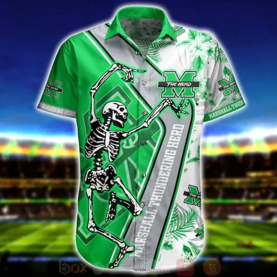 Discover NCAA Marshall Thundering Herd Skeleton Aloha Hawaiian Shir