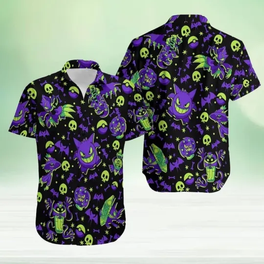 Spooky Hawaiian Shirt with Gengar Ghost Theme