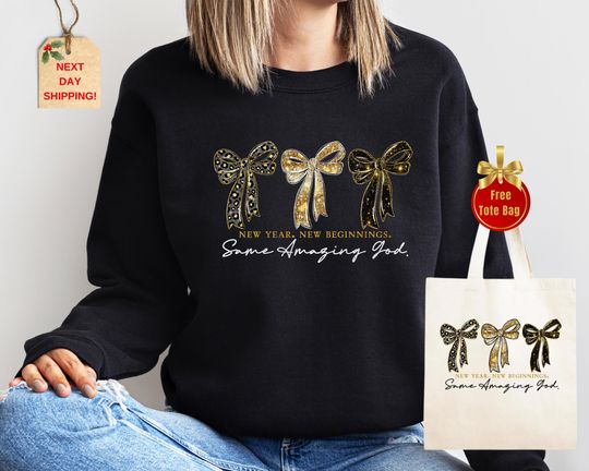 Discover New Year New Beginnings Same Amazing God Sweatshirt, Christian New Year Sweater, Faith Quote Sweater, Religious Gift, Faux Leopard New Year