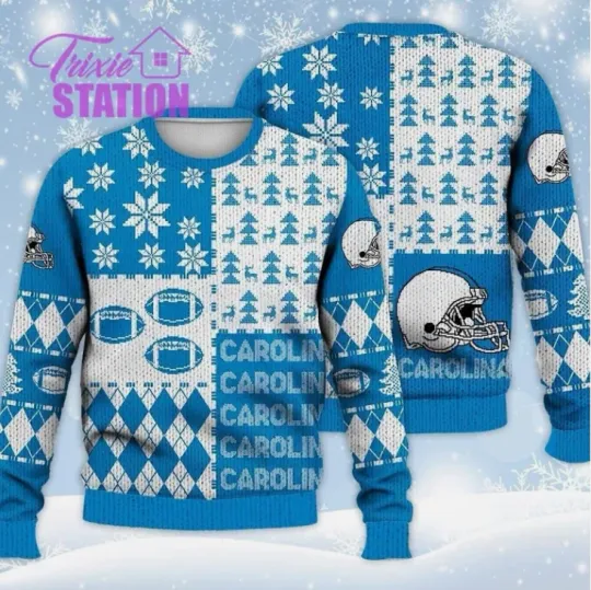 Discover Carolina Ugly Sweater Christmas, Retro Football American Pattern 3D Xmas