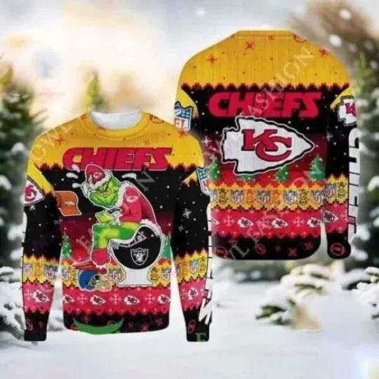 Discover funny character Stole Christmas Kansas City American Football Ugly Sweater 3D GLC055062