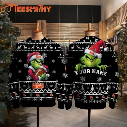 Discover Cleveland 2025 funny character Football Personalized Ugly Christmas Sweater