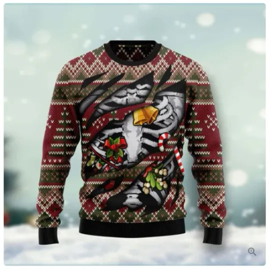 Discover Skeleton Candy Cane Ugly Christmas Sweater