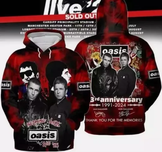 3D Hoodie Oasis 33rd Anniversary 1991-2024 Thank You Hoodie 3D GLC053630