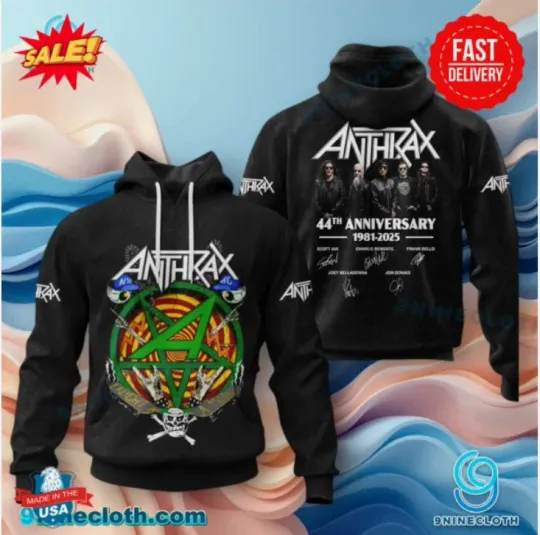 Discover Anthrax 40th Anniversary 1981-2025 Signatures 3D Hoodie
