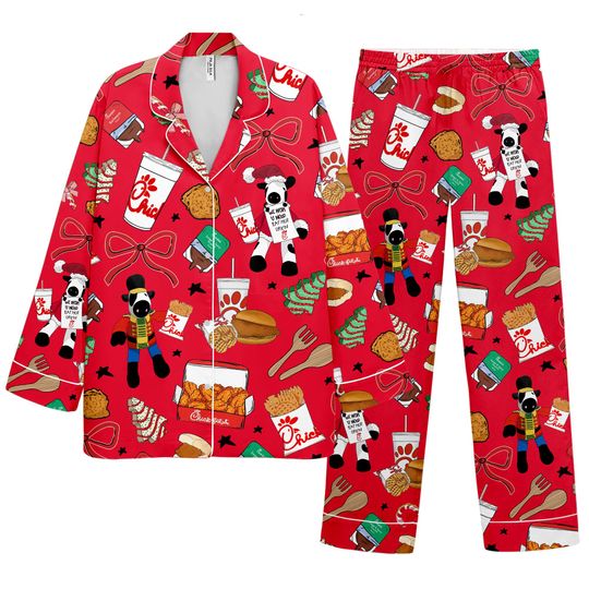 Discover Christmas Chicken Nugget , Silk PJs with Chicken Nugget Inspired Food Print, Chicken, Fries & Sauces, Cute Comfort Sleepwear Gift for Her