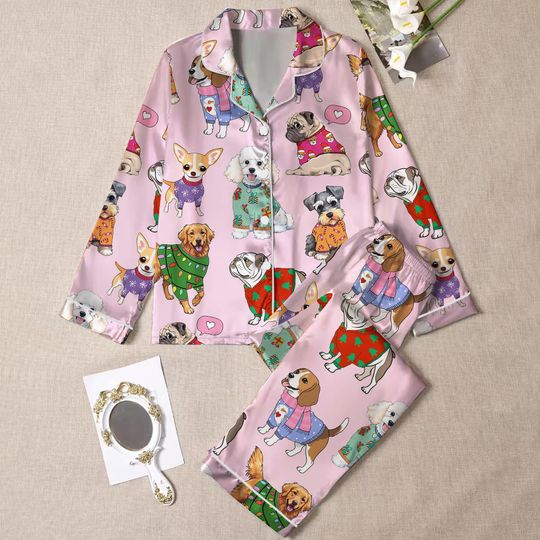 Discover Christmas Dog Pajamas Set for Women, Dog Owner Christmas Gift, Dog Christmas PJS, Christmas PJS, Holiday Pajamas, Christmas Pajamas,Dog Gift