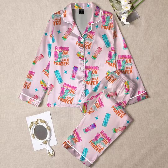 Discover Running On Alani and Chaos Pajamas Set for Women, Coquette Alani Pjs, Funny Energy Drink Pajamas, Chaos Coordinator Pjs, Mental Health Pjs