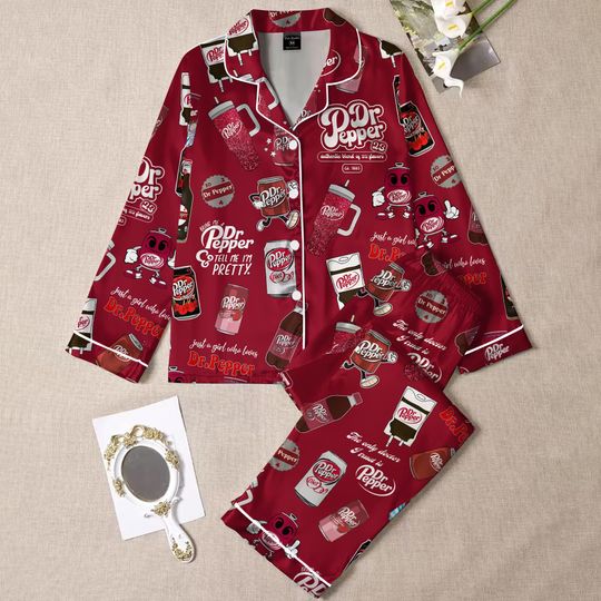 Dr Pepper Pajamas Set, Cute Cola Sleepwear Set, Soft Holiday Pajama Set, Fun Drink Lover Loungewear, Retro Coke Pajamas Set For Family