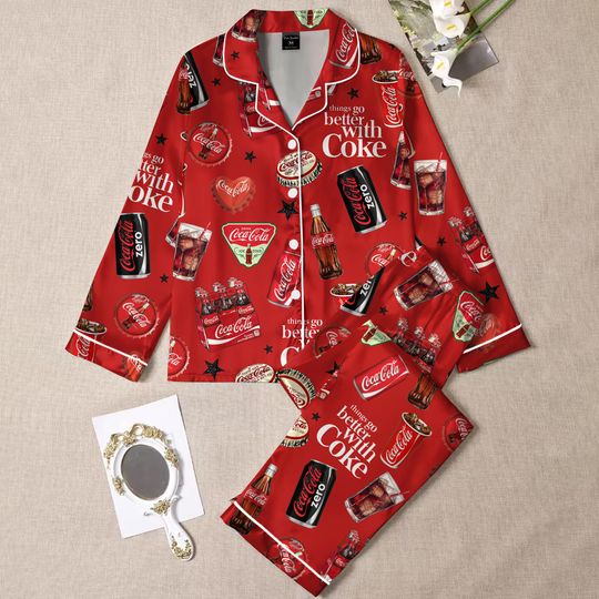 Coquette Bow Diet Drink Pajamas Set, Coquette Diet Coke Pajamas, Birthday Gift, Bridesmaid Pajamas, Diet Coke Pajamas, Bridal Gifts