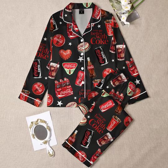 Coquette Bow Diet Drink Pajamas Set, Coquette Diet Coke Pajamas, Birthday Gift, Bridesmaid Pajamas, Diet Coke Pajamas, Bridal Gifts