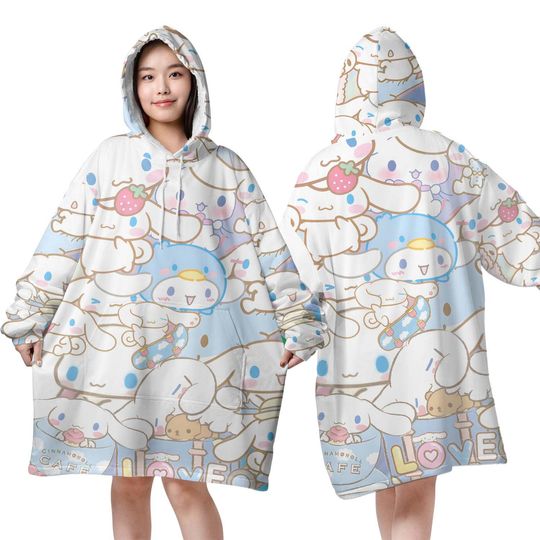 Cartoon Cinnamoroll Kawaii Blanket Hoodie for Women Men Winter Warm Oversized