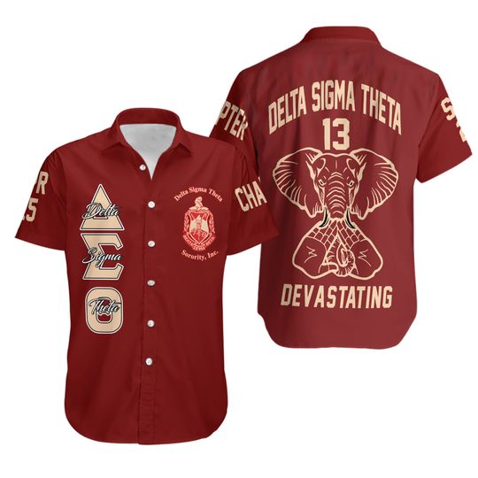 Delta Sigma Theta Shirt, DST Elephant Hawaiian Shirt/Shorts, Sorority Button Down Shirt