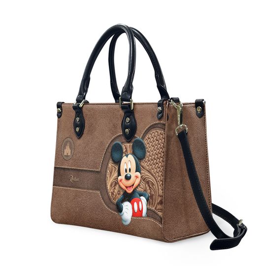 Disney Mickey Cartoon Leather Handbag,Mickey Lover Handbag, Gift For Mom, Mickey Fans Gift