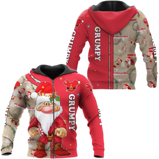 Grumpy Christmas Disney Cartoon 3D Zip Hoodie,Xmas Party Shirt,Holiday Hoodie