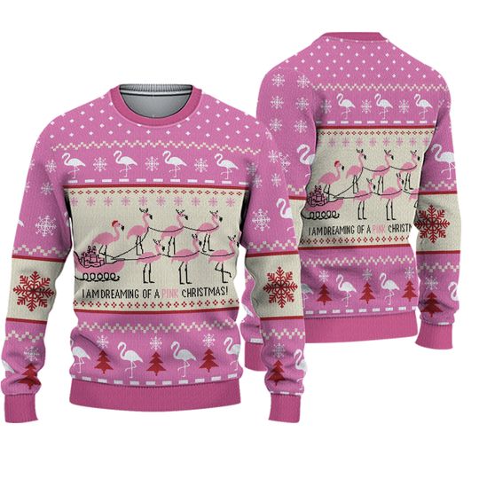 Flamingo Christmas Sweater, Pink Holiday Knit, Tropical Ugly Sweater for Men and Women