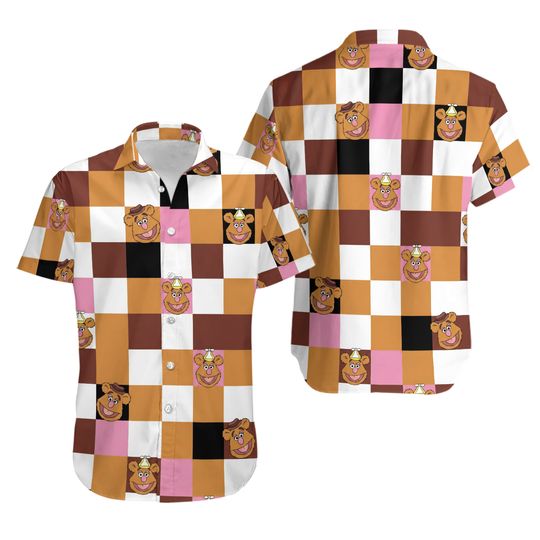 Fozzie Bear Checkerboard Hawaiian Shirt, The Muppet Show Button Down Shirt, Disney The Muppet Show shirt