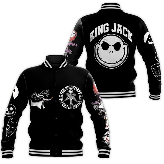 King Jack Skellington Kids and Youth Baseball Jacket, Aldult Unisex Varsity Baseball Jacket