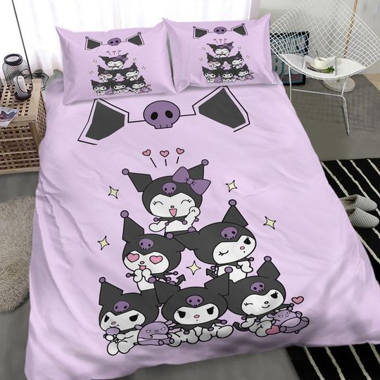Kuromi Bedding Set Purple Sanrio Full Duvet Cover and Pillowcases