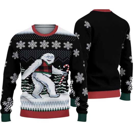 Men Black Light Up Yeti Abominable Snowman Ugly Christmas Holiday Sweater SZ XLT
