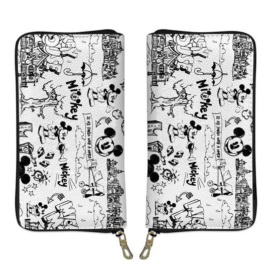 Mickey Sketch Disney Zipper Wallet - Disney Wallet, Gift, Vacation Gift