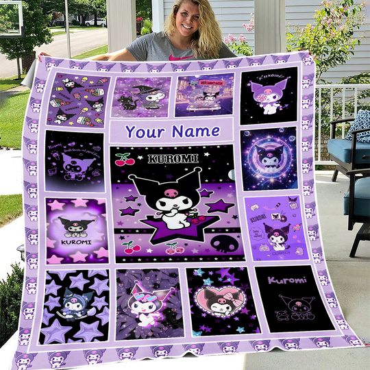 New Arrivals Multi-grid Kuromi Printed Cartoon Fleece Blanket