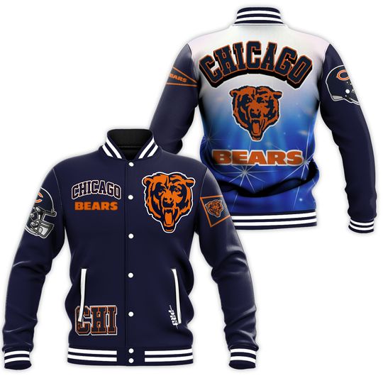 Men's Navy Chicago Bears Sublimated Full-Snap Jacket, Not Leather, Not Satin, Gift For Fans