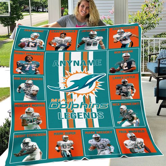 Personalized Custom Name Miami Dolphins Legends Soft Fleece Blanket Gift
