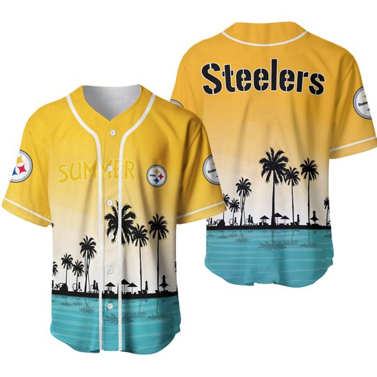 Pittsburgh Football Team Steelerss Palm Trees Summer On The Beach Baseball Jersey