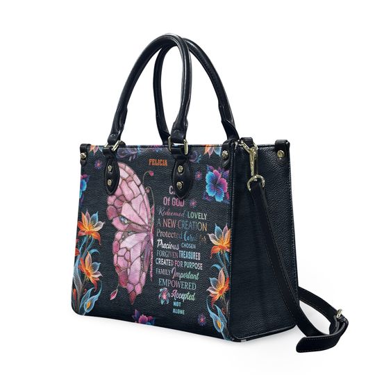 Personalized Leather Handbags For Christian, A Child of God Motivational Religious Handbag, Bible Tote Bags for Women, Church Bag
