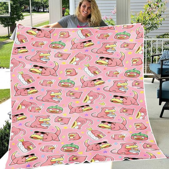 Slowpoke Adorable Expressions Fleece Blanket, Funny Custom Fleece Blanket, Anime Blanket Slowpoke, Gifts