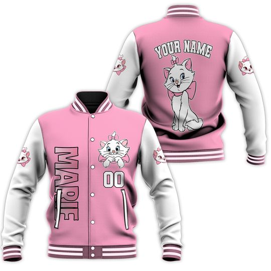 Custom Marie Cat Varsity Jacket, Personalized Disney Aristocats Baseball Jacket